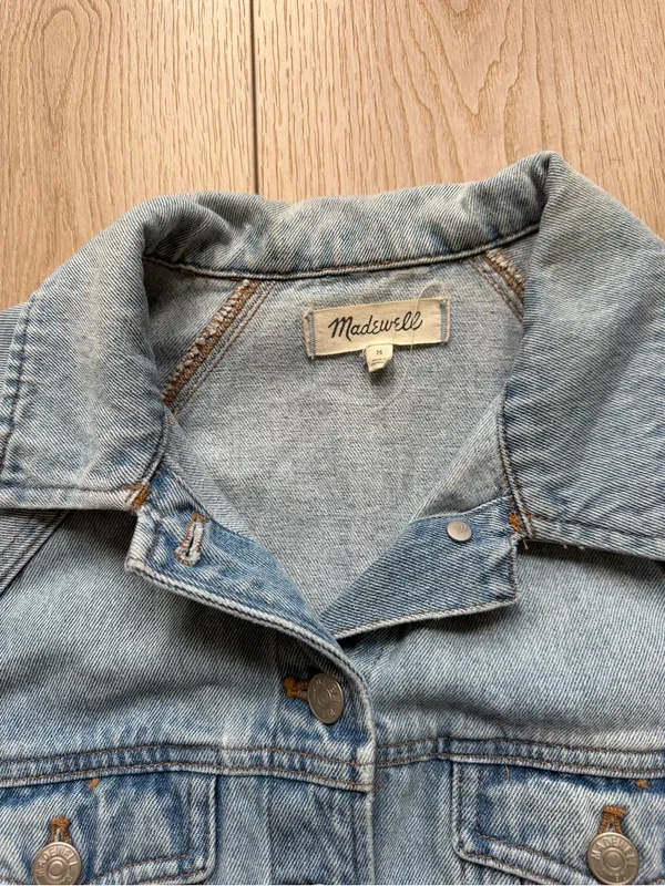 Madewell Washed Light Blue Denim Trucker Jacket Size Medium 100% Cotton - Image 10