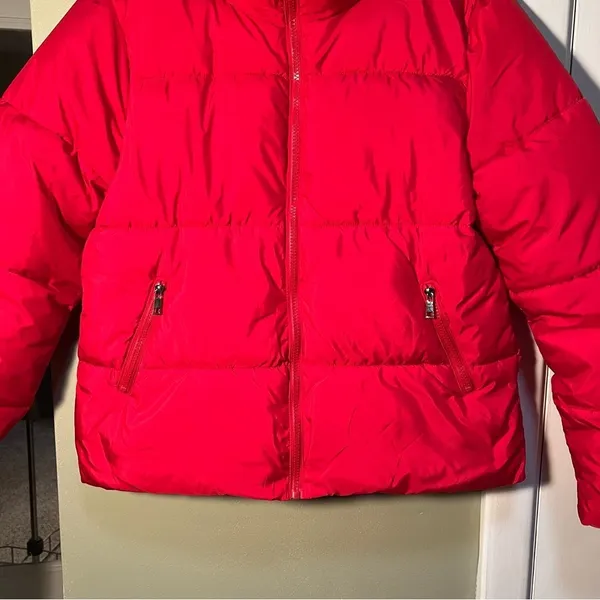 Zenana Womens Size Large Red Puffer Jacket Full Zip Pockets Long Sleeve QJ-1350Y - Image 5