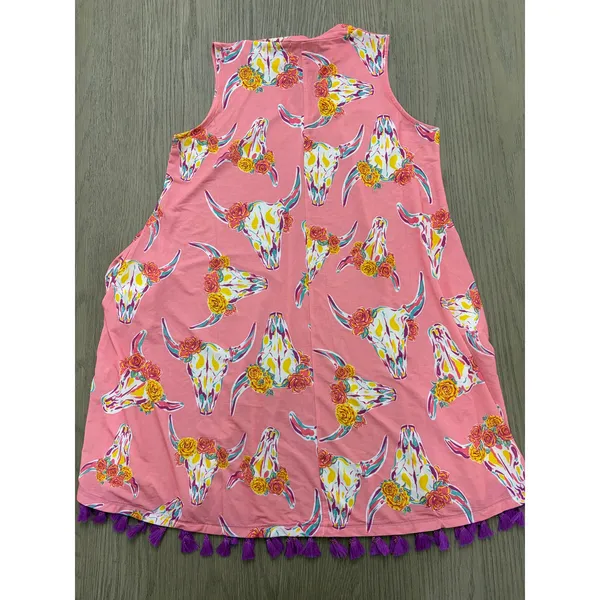Simply Southern Pink Steer Skull Sleeveless Dress Women’s Small Pockets - Image 2