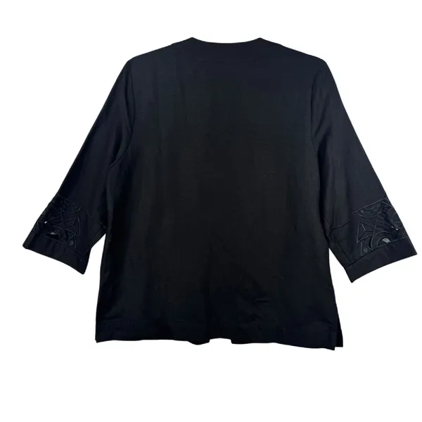 Bob Mackie Wearable Art Jacket Open Front‎ Geometric Cutout Black Small Linen - Image 3