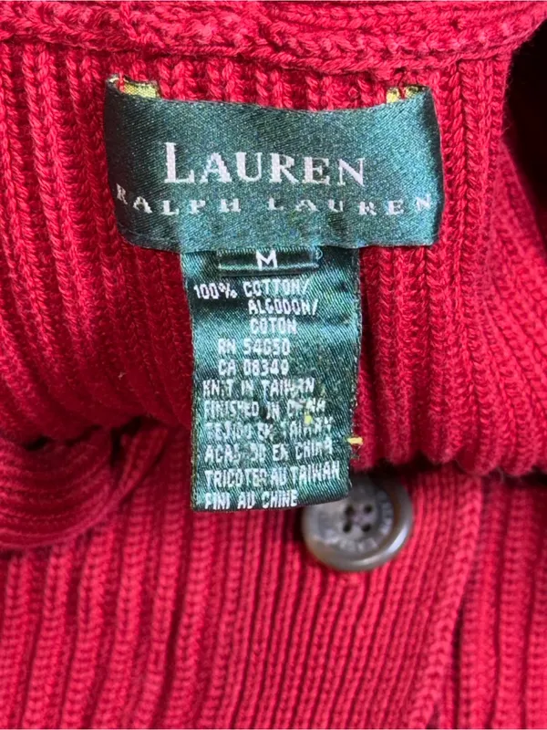 Lauren Ralph Lauren Red 100% Cotton Shawl Collar Cardigan Sweater‎ - Image 5