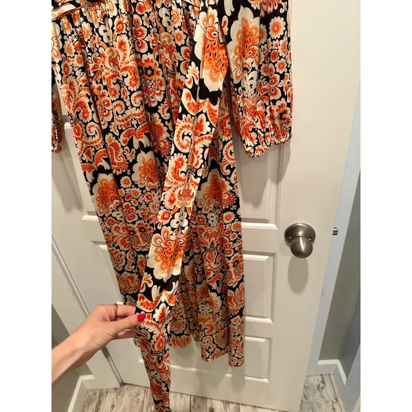 Anany Paisley Maxi Dress Orange Black Long Sleeve Medium Boho Wedding Guest‎ NWT - Image 9