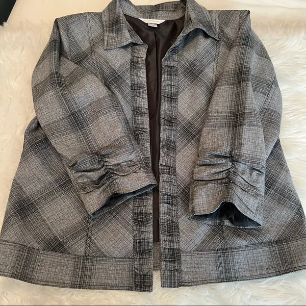 Christopher & Banks gray plaid open front blazer jacket size large - Image 9