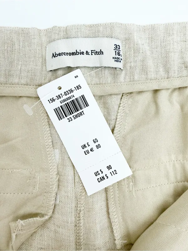 Abercrombie & Fitch Sloane Linen Blend Tailored Wide Leg Pant Tan Ecru Beige - Image 9