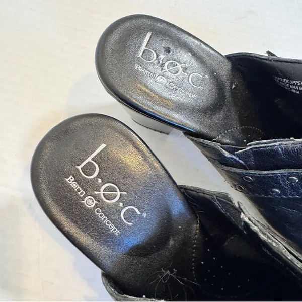 BOC Black Patent Leather Clog Mule Womens 9 Fall Casual Heels Boho Slip On - Image 3