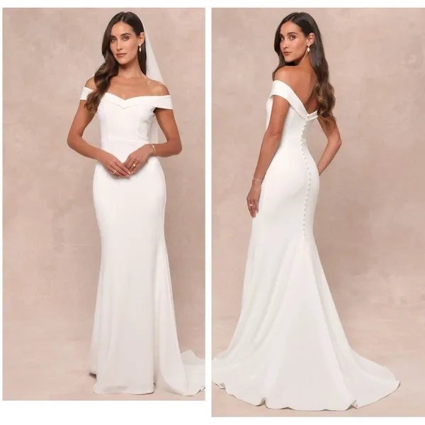 Lulus Arienne White Off-the-Shoulder Mermaid Maxi Dress Medium Bridal Wedding - Image 2