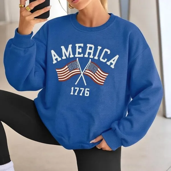 American Sweatshirt Women USA Oversized Shirt Patriotic TShirt Casual Long Sleeve Pullover 4th of July Tee Tops - Image 5