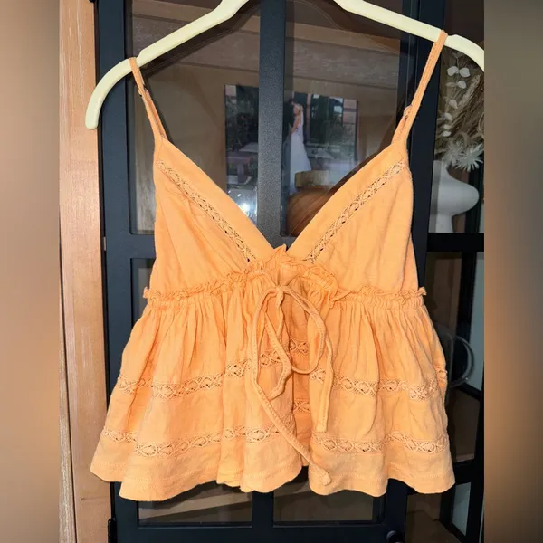 Kimchi Blue Nia babydoll crop top tank lace tie front bow Urban Outfitters neon - Image 2