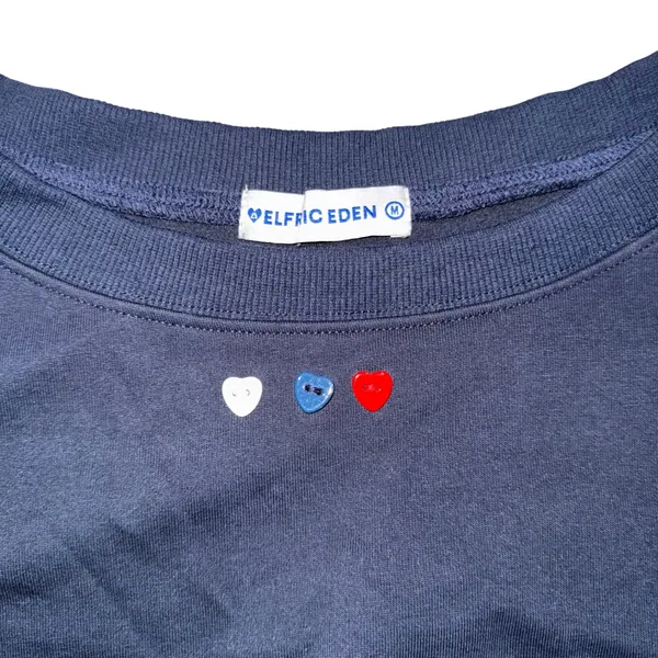 Aelfric Eden Navy Blue Sweatshirt Hearts Detail Crewneck Long Sleeve Women's Sz M - Image 3