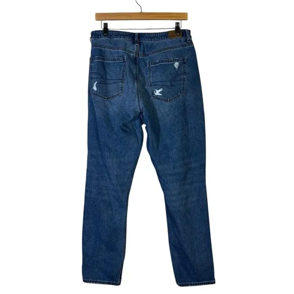 American Eagle Mom Jeans Womens 12 Medium Wash Distressed‎ Straight High Rise - Image 5