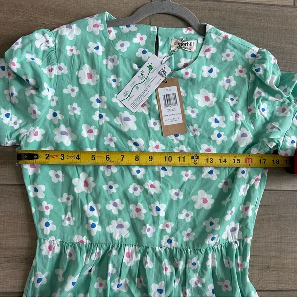 Sugarhill Brighton London Polly Maxi Tiered Dress Green Rainbow Daises NWT 6 - Image 10