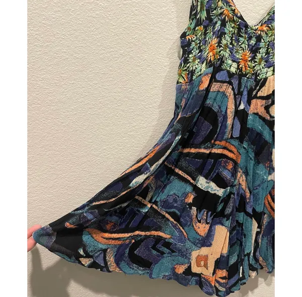 Free People Abstract Print Front Cut Out Smocked Flowy Romper - Image 7