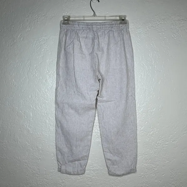 J.Crew Striped Linen-Cotton Blend Drawstring Pants Beige White AY192 Womens 6 - Image 3