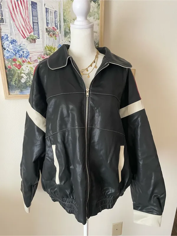 Edikted North Star Faux Leather Jacket Black Red Racing Biker Bomber M New - Image 4