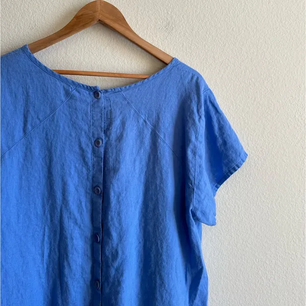 Flax Blue Linen Button Back Tee - Image 4