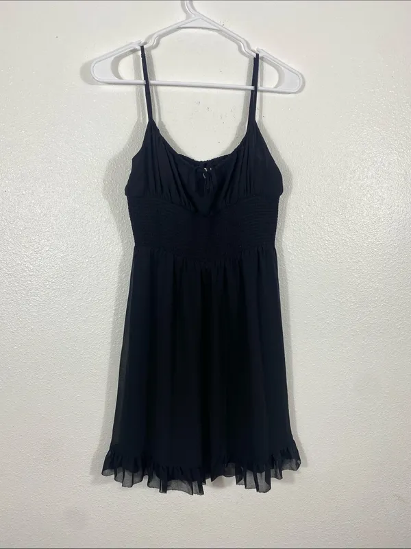 Aritzia Wilfred Black Smocked Mini Dress with Ruffle Hem Size M - Image 2
