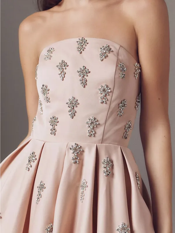 MAC DUGGAL Pink Size 8 Strapless Crystal Embellished Satin A-Line Dress Gown - Image 5