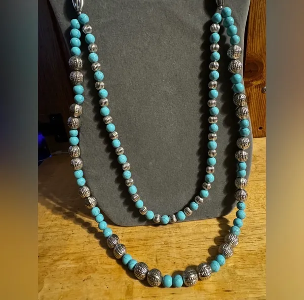 Fashion Long Beaded Statement Necklace Blue - Image 2