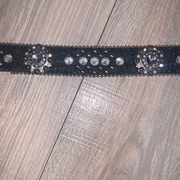 Mountain West Rhinestone Black Leather Belt Womens Studded Western - Image 6