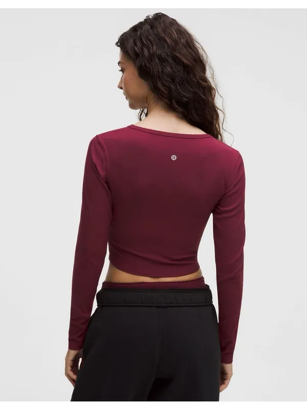 Lululemon Nulu Ribbed Wrap-Front Long Sleeve Shirt Heart Sleeve Burgundy Bay - Image 4