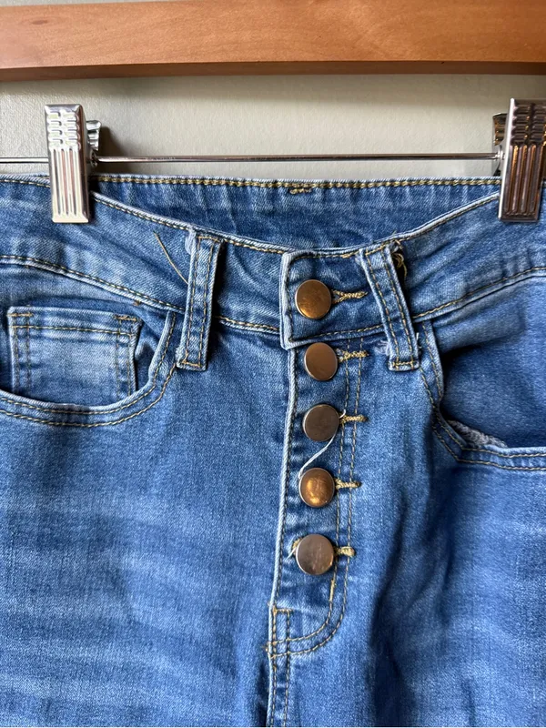 High Rise Button Fly Flare Jeans Distressed Bell Bottom Y2K - Image 5