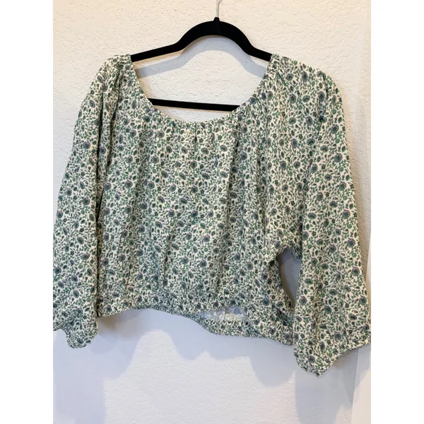 Marine Layer Tiana Double Cloth Cropped Floral Keyhole Tie Blouse XL - Image 5