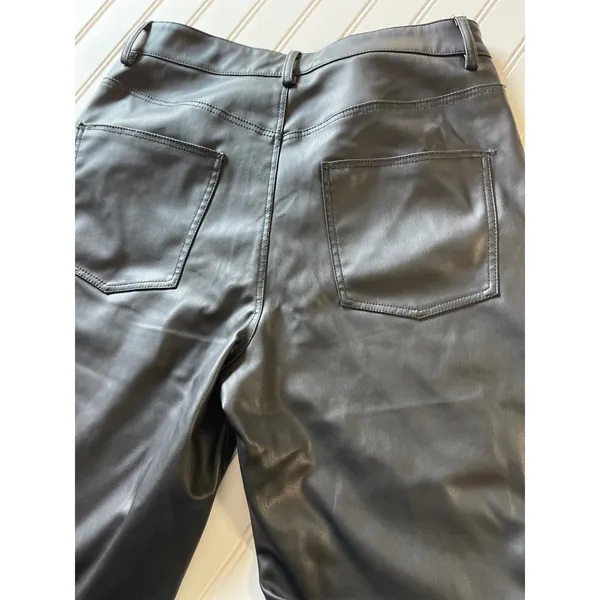 Zara Black Faux Leather Straight Leg Pants Womens Size 6‎ 5-Pocket Trousers - Image 10