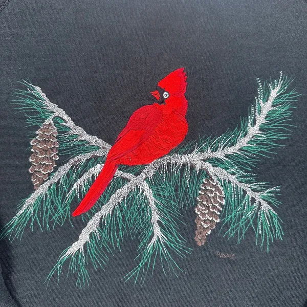 Unbranded Cardinal Embroidered Sweatshirt Women L Black Mock Neck Raglan Vintage - Image 4