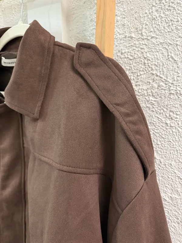 Bronze Snake Faux Suede Bomber Jacket Brown - Image 4