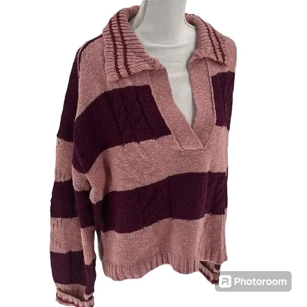 ✨Free People Pembrook Sz Medium Sweater in Moody Pink Combo Striped Cotton✨ - Image 7