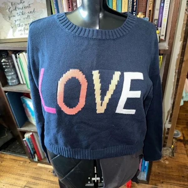 Z Supply Love rainbow navy S cropped cotton sweater - Image 2
