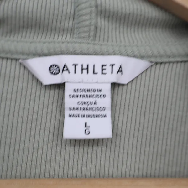 Athleta Hoodie Women Large Green Knit Ribbed Cotton Stretch Long Sleeve Pullover - Image 3