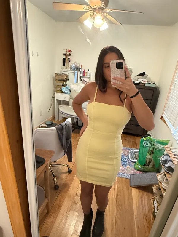 Divided Butter Yellow Mini Denim Dress - Image 2