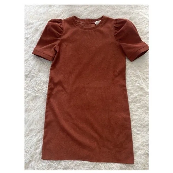 Molly Bracken XS Corduroy Shift Dress Brown Puff Sleeve Mini Retro Fall - Image 8