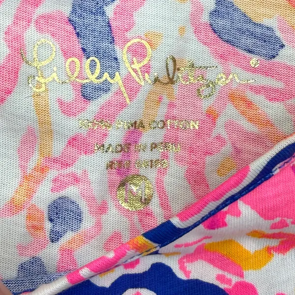 Lilly Pulitzer Blue Pink Coral Pima Cotton T-Shirt Dress 25981 Womens Medium - Image 2