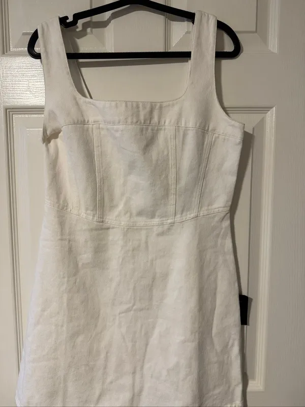 Lulus White Denim Square Neck Mini Dress Size Medium NWT - Image 3