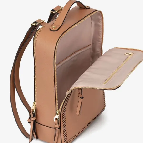 Calpak Tan Backpack with Gold Accents Laptop Tech and Travel Backpack - Image 3