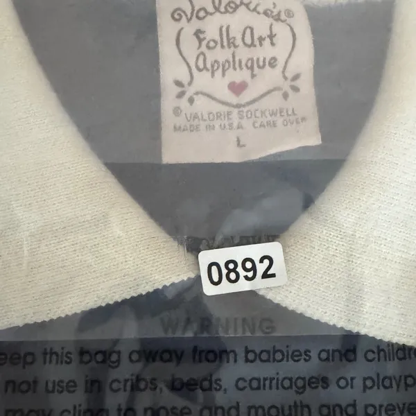 Vintage Valories Folk Art Applique Blue Shirt Angel Rules Hearts L USA 80s 90s - Image 8