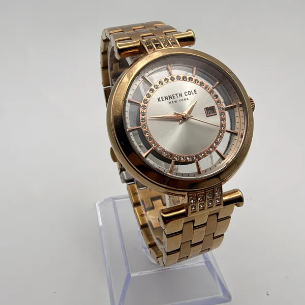 Elegant Kenneth Cole New York Gold-Tone Rhinestone Watch Working New Battery - Image 2