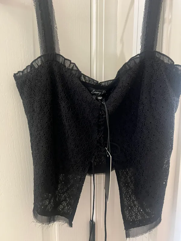 Black Lace Tie Shirt Medium - Image 3