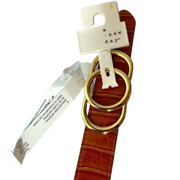 A New Day Women's Cognac & Gold Triple Plaque Belt Size Small NEW! - Image 3