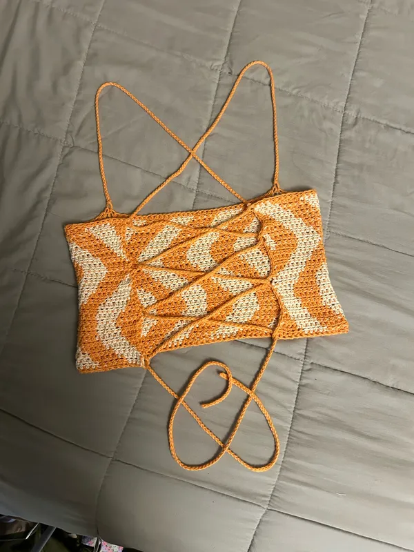 Handmade Orange Cream Crochet Top Size M - Image 2