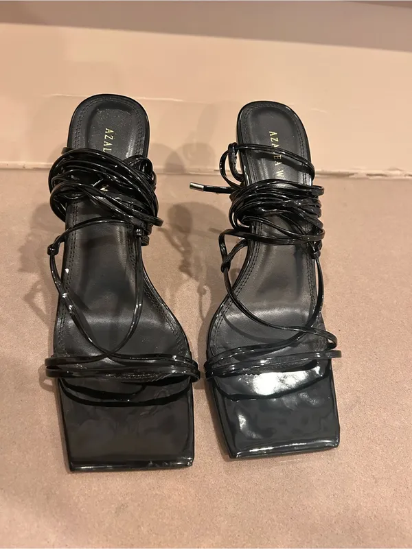 Azalea Wang Black Lace-Up Stiletto Sandals with Clear Heel - Image 5