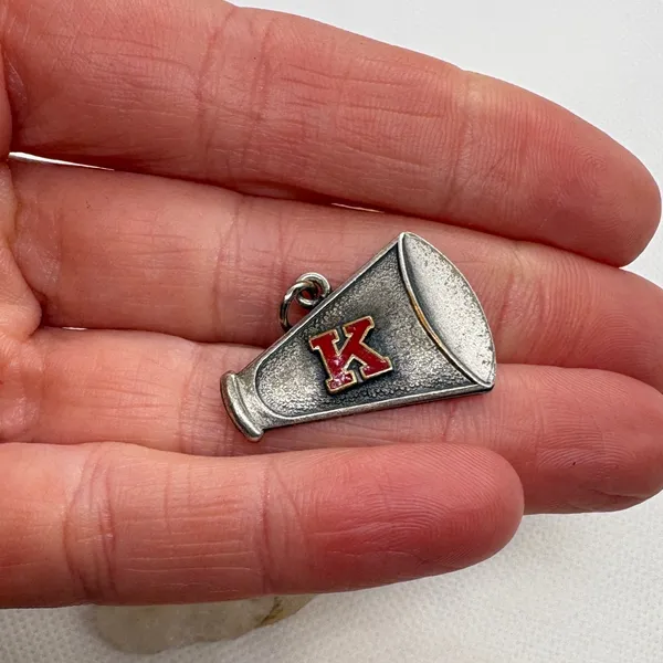 Vintage Megaphone Charm Silver Tone Red Enamel Letter K Cheerleader Pendant 4.2g - Image 4
