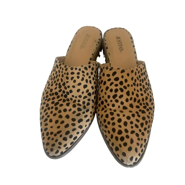 Women's Leopard Print Pointed Toe Mule Heels Slip-On Beige/Black 7.5 boho indie - Image 5