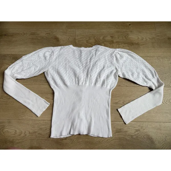 y2k Unique Pointelle white knit sweater Balletcore Cottagecore Grandmacore sz S - Image 2