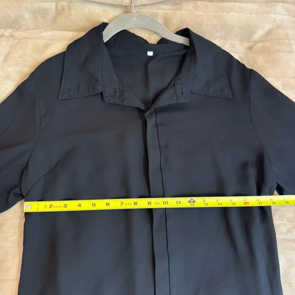 Solid Black Long Sleeve Button Up Shirt Size Large - Image 6