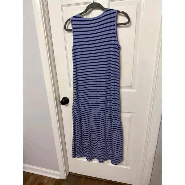 Soft Surroundings Blue Striped Sleeveless Asymmetrical‎ Tulip Maxi Dress XS - Image 6