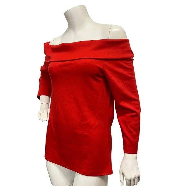 Large‎ Anthropologie Red Off Shoulder Top Blouse - Image 6