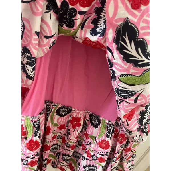 Anthropologie x Maeve Tiered Printed Mini Dress large EMBROIDERED SQUIGGLE - Image 5